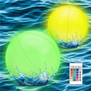 Pool Toys, 2 Pcs 16 Inch Led Beach Ball IP68 Waterproof Light Up Ball for Pool